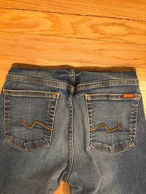 Seven7 Low Rise Bootcut Jeans Size 26 Medium Wash 30” Inseam Suede Waist Y2K